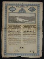 1911. "Budapest Székesfőváros" kötelezvénye 400K-ról szelvényekkel francia és magyar nyelven.