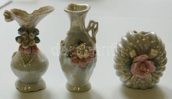 3 db mázas kis porcelán vázácska 5 cm magas / glazed chinaware