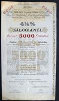 1922. március 1. Pesti Hazai Első Takarékpénztár Egyesület 4 1/2 % záloglevele 5000 Koronáról szelvényekkel.
