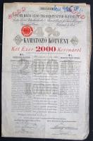 1907. "Pesti Hazai Első Takarékpénztár- Egyesület" kamatozó kötvénye 2000K-ról szelvényekkel