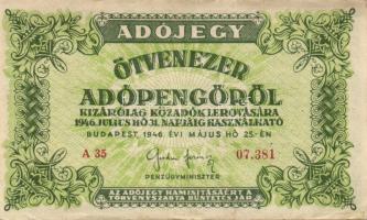 1946. 10000AP (2x) egyik sorszámozott, másik sorszám nélküli, v.j. papíron + 1946. 50000AP (2x) v.j....