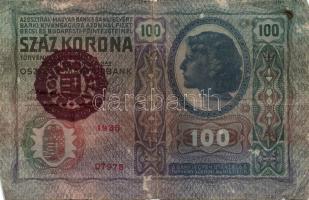 1912. 100K piros "Magyarország" körbélyegzővel T:IV + Ausztria 1922. 2K T:I- + 1930. 100P ...
