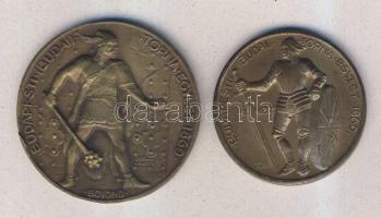 1869. "Budapesti (Budai) Torna Egylet" 2 klf (Botond éd Kinizsi) nagyságú és ábrázolású Br emlékérem. Szign:Berán T:2