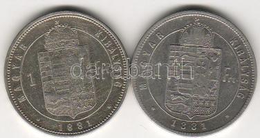 1881 1Ft ezüst  variáns "Széles címer" +  összehasonlító normál példány Hu.:358a T:3+/3 RR!!