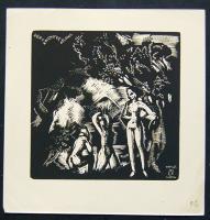 Kopasz Márta (1911): Akt -  linómetszet-papír 17x19 cm