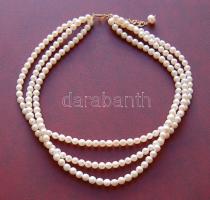 Édesvízi tenyésztett 3 soros gyöngy lánc ezüst szerelékkel