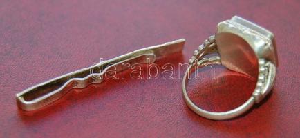 Századfordulós ezüst (Ag) pecsétgyűrű 8,9 gr + nyakkendőtű 3,4 gr