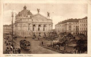 Lviv, Lwów, Lemberg; Teatr. Leopol / theatre, tram