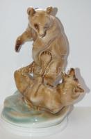 Zsolnay jelzéssel ellátott medvéket ábrázoló porcelán dísz / Zsolnay chinaware figure 30 cm