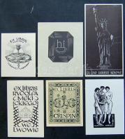 6 db különböző ex libris fametszet magyar grafikusművészektől