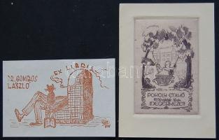 v. H. Gy jelzésű rézkarc 10x14 cm és GM. jelzésű ex libris