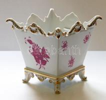Herendi jelzéssel ellátott kézzel festett Apponyi-mintás szögletes porcelán kaspó / Herend handpainted chinaware pot 10 cm
