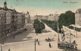 Szczecin King square with a Hackerbräu München pub and tram