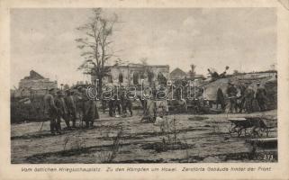 Kovel damaged buildings and troops