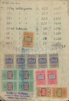 1945 dec -től 1946 májusáig vezetett forgalmi adókönyv, benne a növekvő címletű inflációs adóbélyegekkel vastagon betöltve / Tax booklet of the inflation period