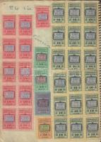 1945 dec -től 1946 májusáig vezetett forgalmi adókönyv, benne a növekvő címletű inflációs adóbélyege...