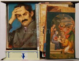 372 db Modern Karácsonyi, Húsvéti, Újévi, Művész képeslap, sok postatisztával cipős dobozban