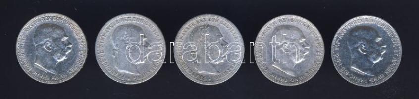 Ausztria 1893-1915. 1K Ag (5x) 4klf évszámmal T:1/1-,2,3