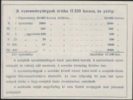 1905 Rákosszentmihály Evangélikus templom javára rendezett sorsjáték sorsjegy 1K T:I