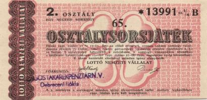 1950 Lottó Nemzeti Vállalat osztálysorsjáték 3 db sorsjegy 1., 2., 3., osztály