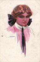 Olasz művészlap, hölgy 'Erkal No. 333/5.' s: Usabal, Italian art postcard, lady 'Erkal No. 333/5. s: Usabal