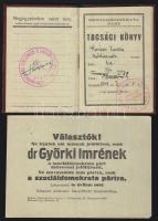 1947 Szociáldemokrata Párt tagsági könyv tagsági bélyegekkel + SZDP röplap