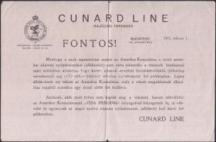 1923 Cunard Line kivándorlóhajók
menetrendje + figyelmeztetõ röplap az
utasoknak
