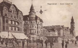 Nagyvárad, Szent László tér, Fekete sas szálloda, Vigadó Mozgó, Biztosító / square, hotel, insurance company (fl)