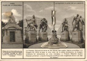 Paris, Place de la Concorde; Budapest, Place de la Liberté; Irredenta postcard, Trianon on the backside (EB)