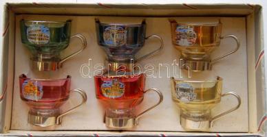 Olasz kávés pohár készlet, 6 db pohár, római városképekkel, eredeti dobozban az 1960-as évekből, kiváló vándorajándék