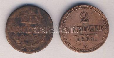 Ausztria/magyar verdejel 1816B 1Kr T:4 + 1851B 2Kr T:3+