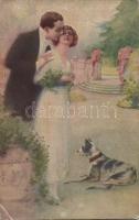 Italian art postcard, romantic couple, Series 882. V. Revis Stampa N.6674.  s: Monestier, Olasz művészlap, romantikus pár, Series 882. V. Revis Stampa N.6674.  s: C. Monestier