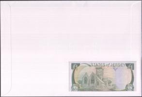 Jersey 1989. 1Ł dekoratív, nagyalakú bankjegyes, bélyeges borítékon, bélyegblokkal, első napi bélyeg...