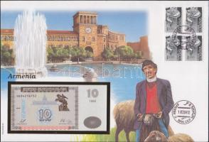 Moldova 1992. 1L dekoratív, nagyalakú bankjegyes, bélyeges borítékon T:I + Örményország 1993. 10D dekoratív, nagyalakú bankjegyes, bélyeges borítékon T:I