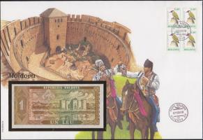Moldova 1992. 1L dekoratív, nagyalakú bankjegyes, bélyeges borítékon T:I + Örményország 1993. 10D de...