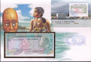 St.Thomas & Prince 1989. 100D dekoratív, nagyalakú bankjegyes, bélyeges borítékon, bélyegblokkal...
