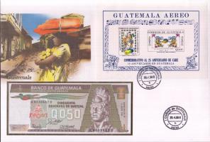 Guatemala 1988. 1/2Q dekoratív, nagyalakú bélyeges, bankjegyes borítékon T:I