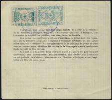 1908 A Magyar Általános Biztosító Konstantinápolyban kiállított életbiztosítási díjnyugtája 2 db tör...