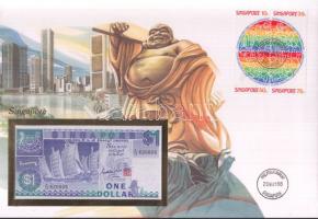 Szingapúr 1987. 1$ dekoratív nagyalakú bélyeges, bankjegyes borítékon T:I