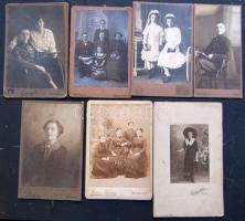 cca 1880-1900 7 db keményhátú fotó, klf. magyar fényképészek műterméből, benne katonai is / 7 Vintage photos with military 11x17 cm