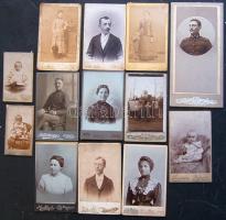 cca 1880-1900 13 db keményhátú fotó, klf. magyar fényképészek műterméből, benne katonai is / 13 Vintage photos with military mainly 7x11 cm