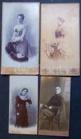cca 1880-1900 Divat és katonai: 4 db közepes és nagy keményhátú fotó, klf. magyar fényképészek műterméből,/ fashion and military 3 vintage photos