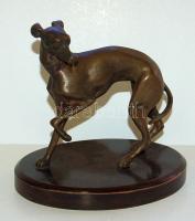 Jelzés nélküli bronz agár-szobor fa talapzaton / Bronze dog-statue 15x17 cm