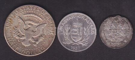 Kis ezüst tétel: 1937. 1P Ag T:2+ + Cári Oroszország 1915. 15k Ag T:3 ph. + 1969D 1/2$ "Kennedy...
