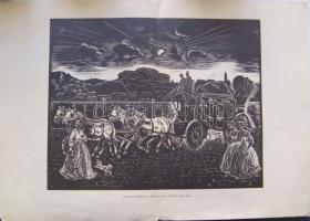 1934 Konrád Gyula: Buda és a bécsi postakocsijárat; fametszet-papír 50x36cm (félbehajtva)