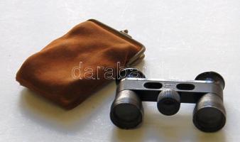 cca 1900 A. Heller Budapest: kis színházi látcső korabeli bőrtokkal /  Theatre binoculars in leather case