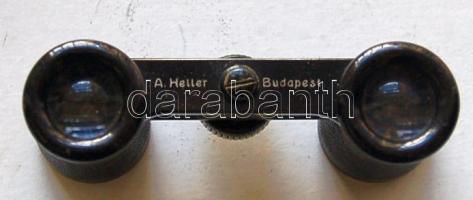 cca 1900 A. Heller Budapest: kis színházi látcső korabeli bőrtokkal / 
Theatre binoculars in leather...