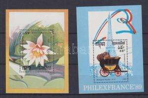 Seerosen + Internationale Briefmarkenausstellung PHILEXFRANCE 2 Blöcke, Tavirózsák + PHILEXFRANCE´88 bélyegkiállítás 2 blokk, Water Lilies + PHILEXFRANCE´88 stamp exhibition 2 blocks