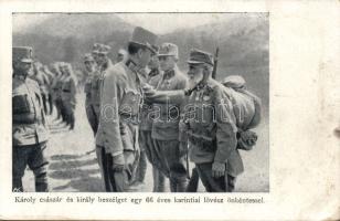 Charles IV talking to a 66-year-old Carinthian voluntary soldier (EB)