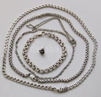 3klf ezüst nyaklánc, 1db karkötő és egy fél pár rózsa formájú fülbevaló 24,7g, 38,3g, 20g, 10g, 0,6g / 3p necklaces, bracelet, half-pair of earring Ag